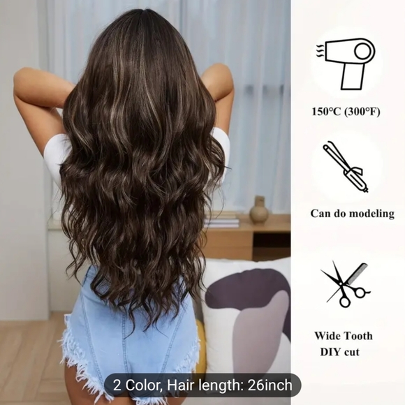 Highlight Long Curly Wavy Wig Synthetic Wig Friendly Heat Resistant - Picture 2 of 5